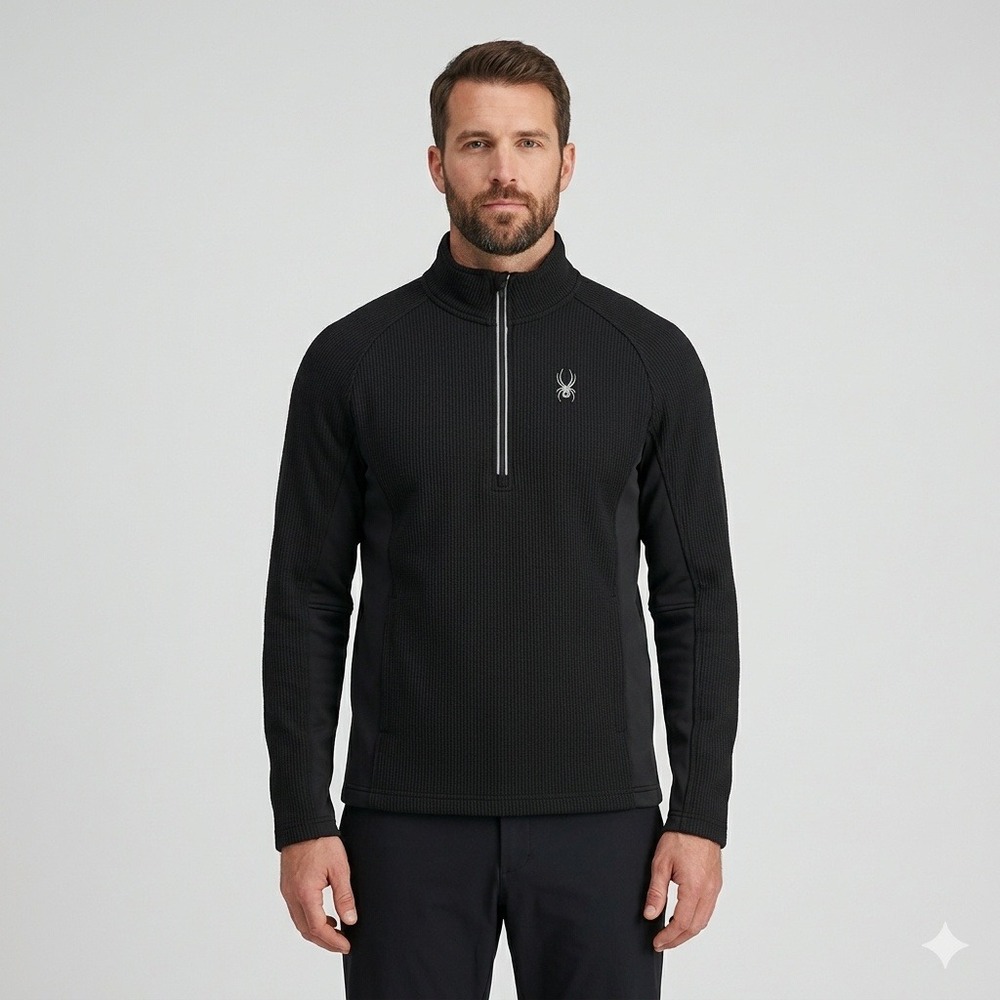 Spyder Mens Encore Half Zip Fleece Jacket Black Grey 199306 Size M